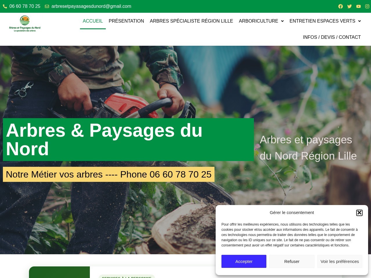 Site internet Arbres et Paysages du Nord realise par TLT Performance